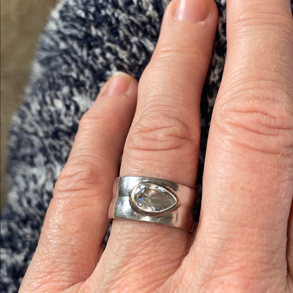 Silver and stone ring